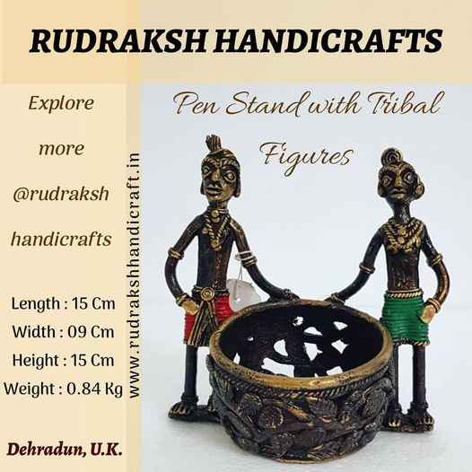 Brass Pen Stand with Tribal Figures