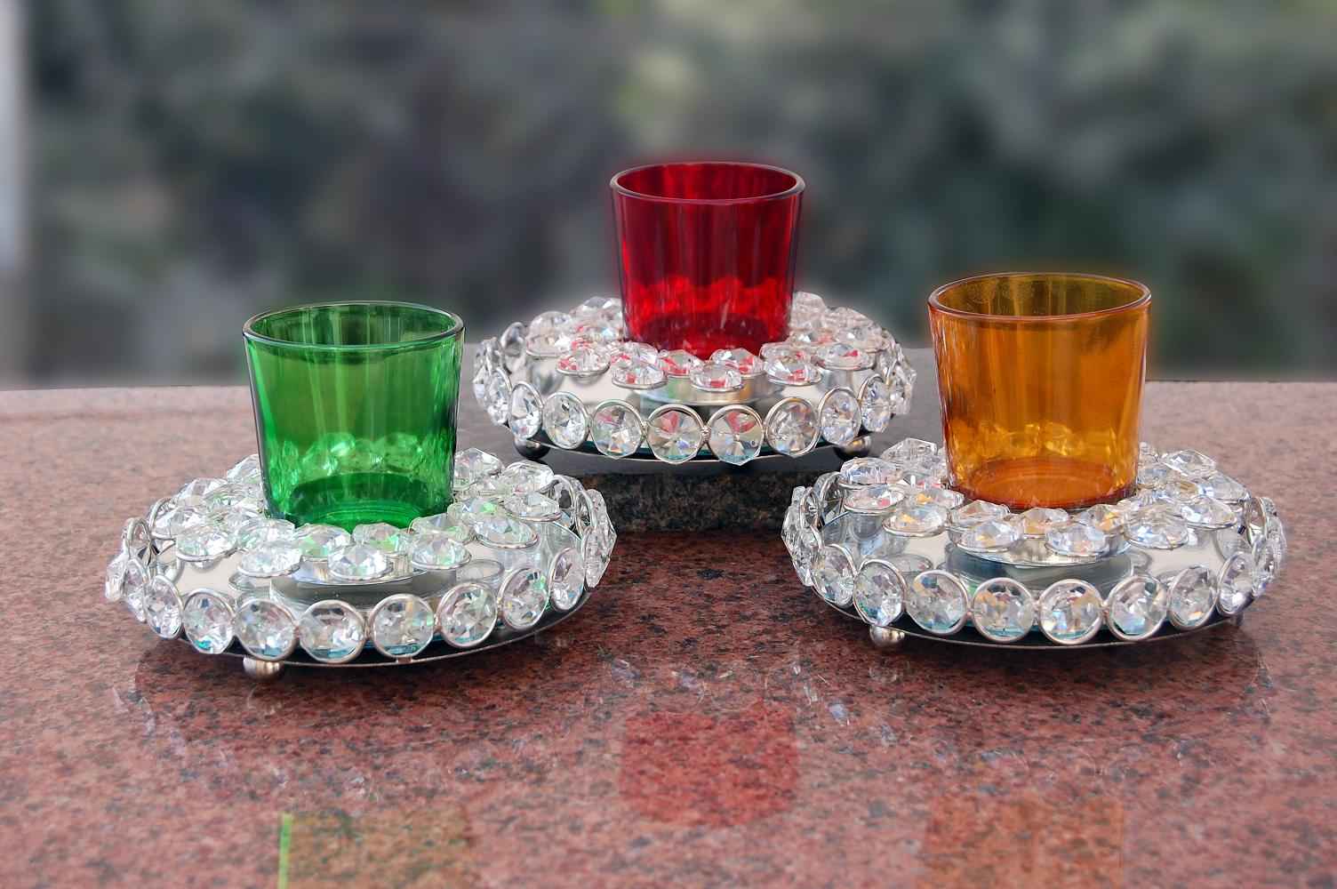 Candle Holder With Crstal Round Base